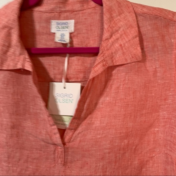 Sigrid Olsen 100% Linen Pullover Shirt with side ties Coral S Small - Picture 6 of 11
